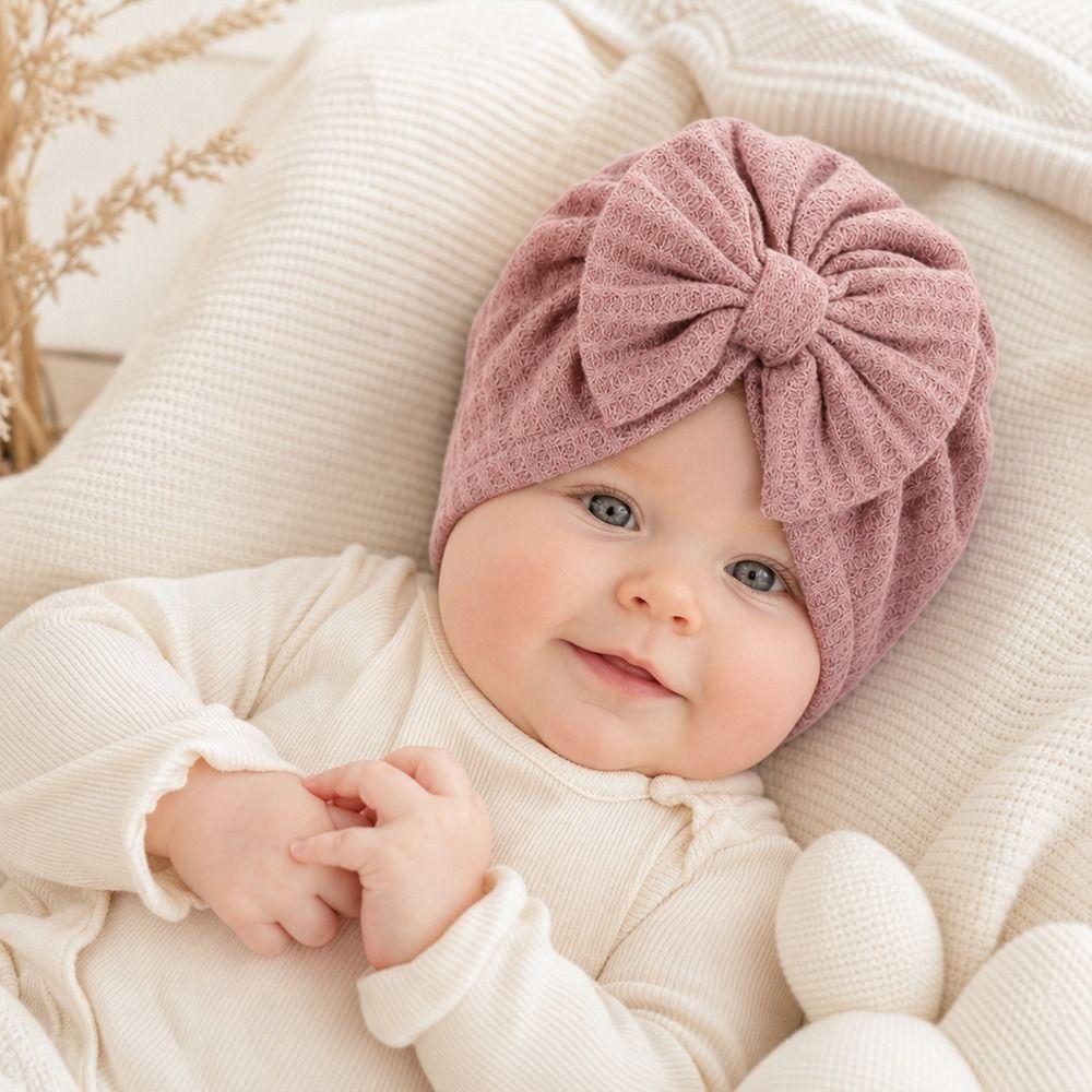 Solid Color Infant Turban Hat Knotted Design Newborn Head Wrap Cute Baby Hat 0-6 Months Fit