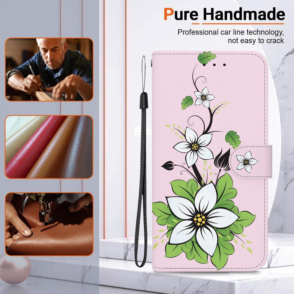 3D Art Painting Sakura Flower Butterfly Pattern Leather Phone Wallet Case Book Stand For Huawei Moto Oppo Realme 10 Girls Magnetic Card Flip Cover Bag