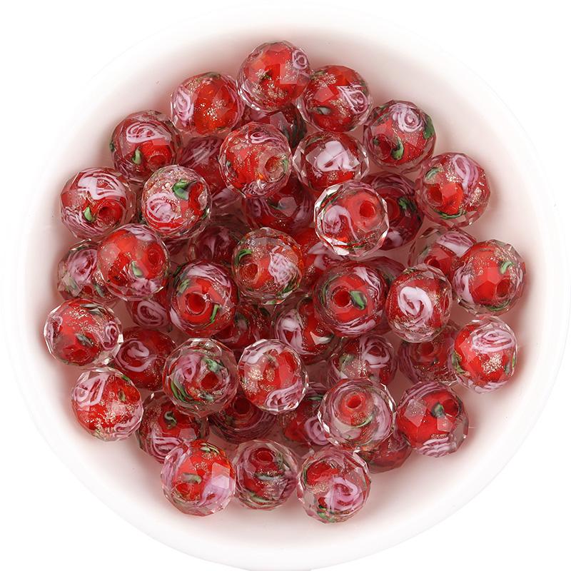 10pcs/lot 8 10 12mm Colored Faceted Lampwork Beads Flower Pattern Loose Spacer Abacus Glass Bead For DIY Charms Bracelet Earring