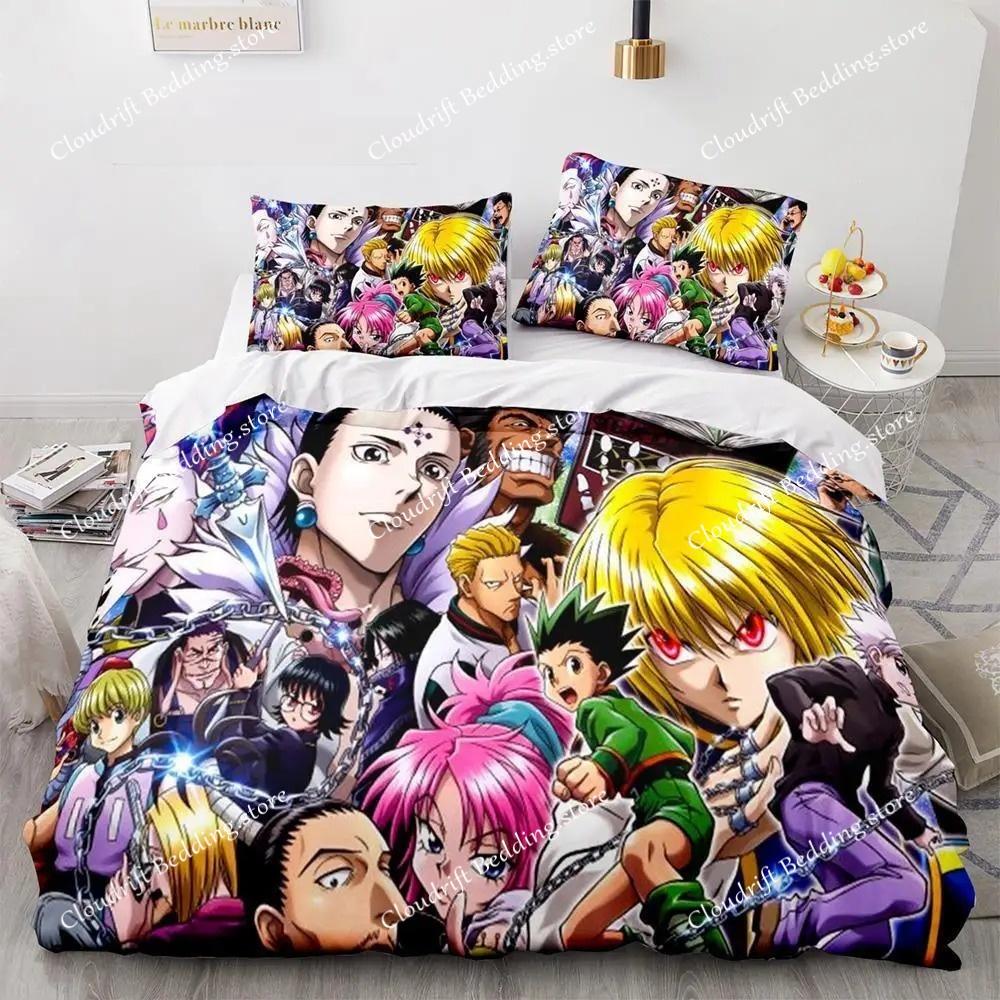 HUNTER×HUNTER Постельный комплект Односпальный Полуторный Двуспальный Размер Квинсайз Кингсайз Комплект для кровати Взрослый Детский Спальня Комплекты пододеяльников Набор мебели для кровати Спальня
