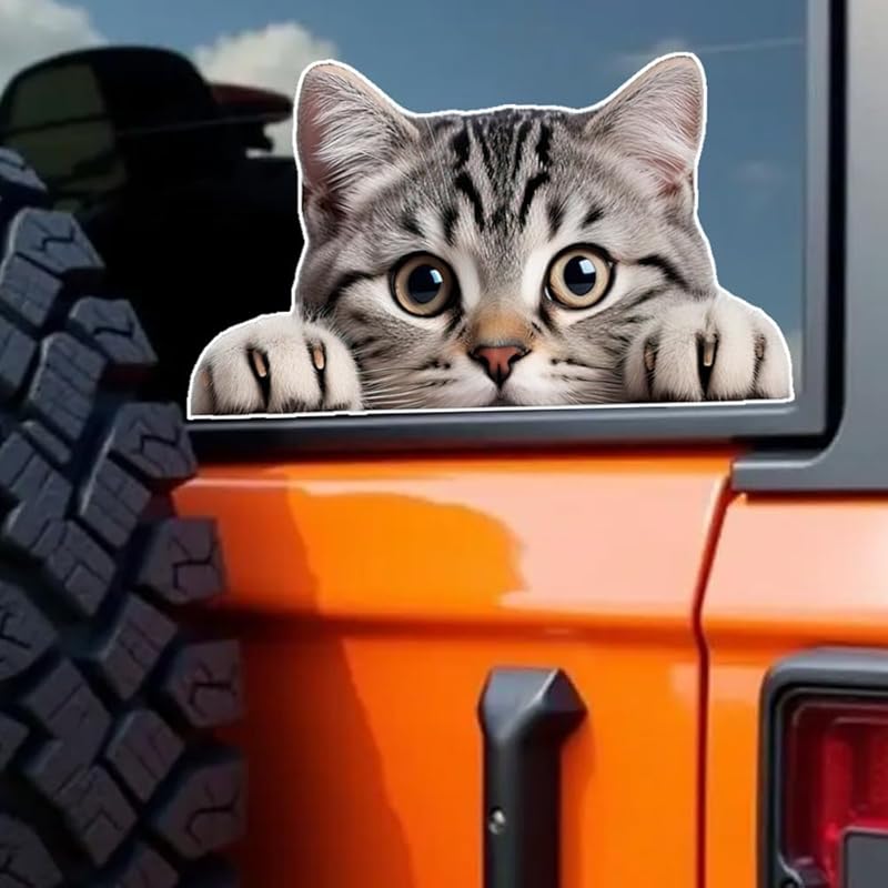 2-Pack Peeking Cats Sticker, Cute Gray Tabby Kitten Vinyl Decal, Self-Adhesive Decal for Cars, Motorcycles, Laptops, Bumpers, Windows, Walls & Glass,