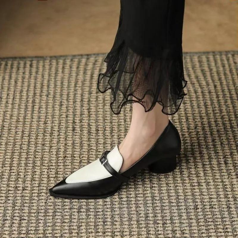 Весна Осень Сексуальная Мода Черно-Белые Цвета Сочетание Высоких Каблуков Элегантные и Удобные Банкетные Толстые Каблуки Женские Туфли