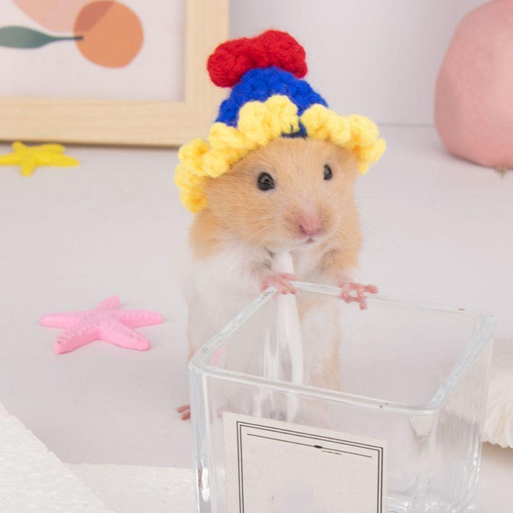 Мультяшная вязаная шапка для питомца Мягкий головной убор для хомяка Маленькие шапочки для мелких животных Для попугая Морской свинки Хомяка