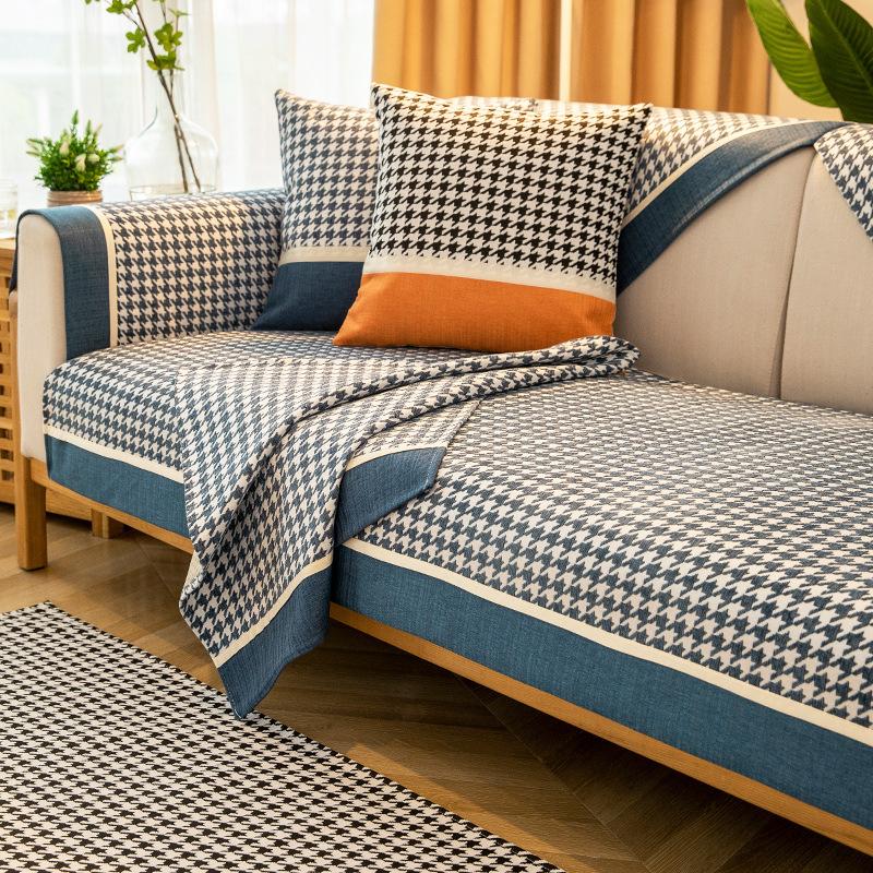 Chenille Sofa Cushion Four Seasons Universal Sofa Cover Simple Cushion Backrest Towel Cover Cloth Houndstooth Non-Slip Sofa Cover