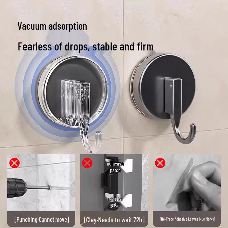 Adhesive Hooks for Kitchen & Bathroom - Punch-Free, Traceless & Vacuum Load-Bearing