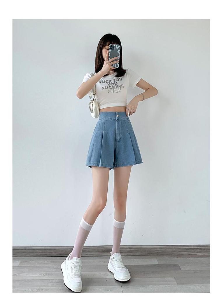 Women's Washed Denim Shorts, 2025 Summer Collection: Loose Wide-Leg Design, Elastic High Waist, Casual Fit.