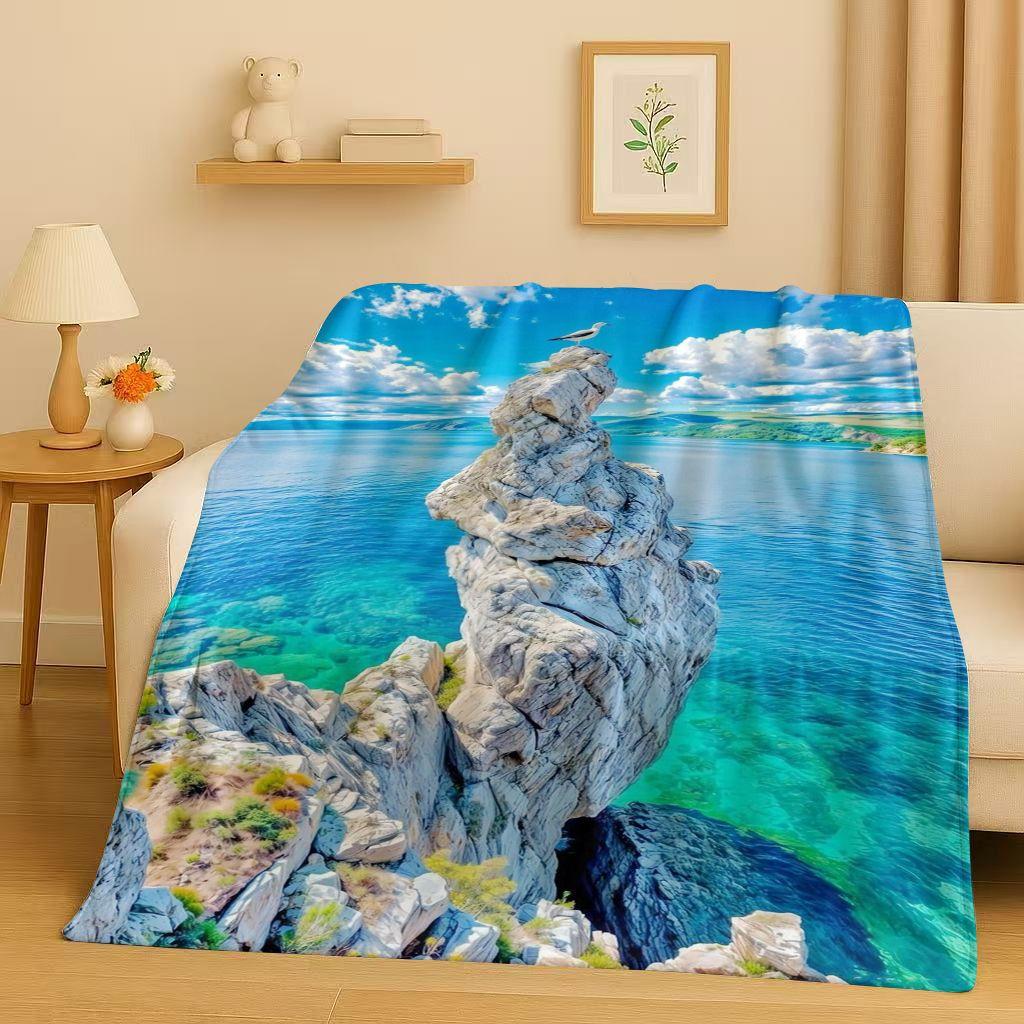 3D Красивый Природный Пейзаж Море Небо Дерево Фланелевое Одеяло, Ультра Мягкий Теплый Плюшевый Плед для Дома Спальни Кровати Дивана, Подарок для Детей