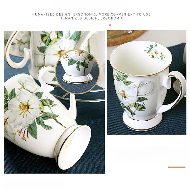 Керамическая кружка для чая 300 мл в стиле легкой роскоши - Кружка для кофе из тонкого костяного фарфора с золотой отделкой, Винтажные цветочные чайные чашки 'Камелия' с ручкой, 1 шт.