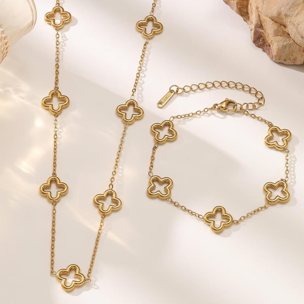 Минималистичный браслет-ожерелье из нержавеющей стали с покрытием 18 карат в виде четырехлистного клевера для женщин