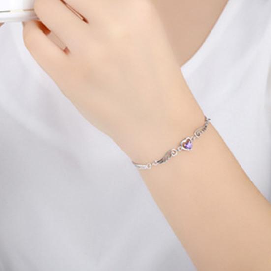 Women Bracelet Heart Cubic Zirconia Wing Shape Adjustable Length Angel Wrist Chain