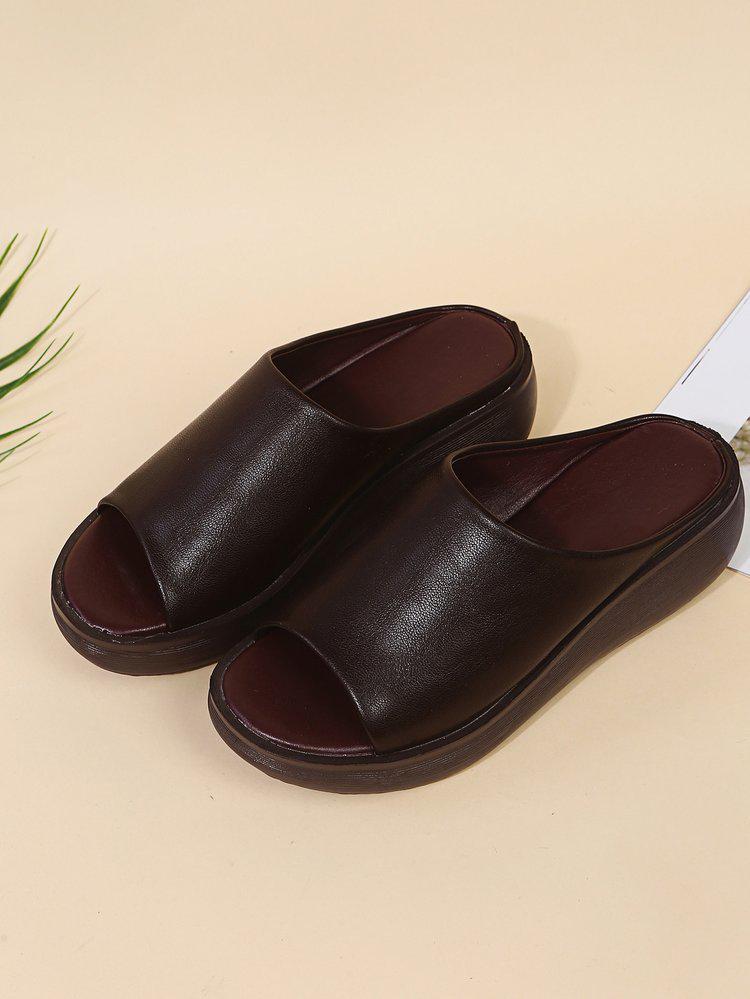 Женские шлепанцы на платформе и танкетке больших размеров - Лето 2021, Европейская и американская мода, Дизайн с открытым носком, Толстая подошва для улицы