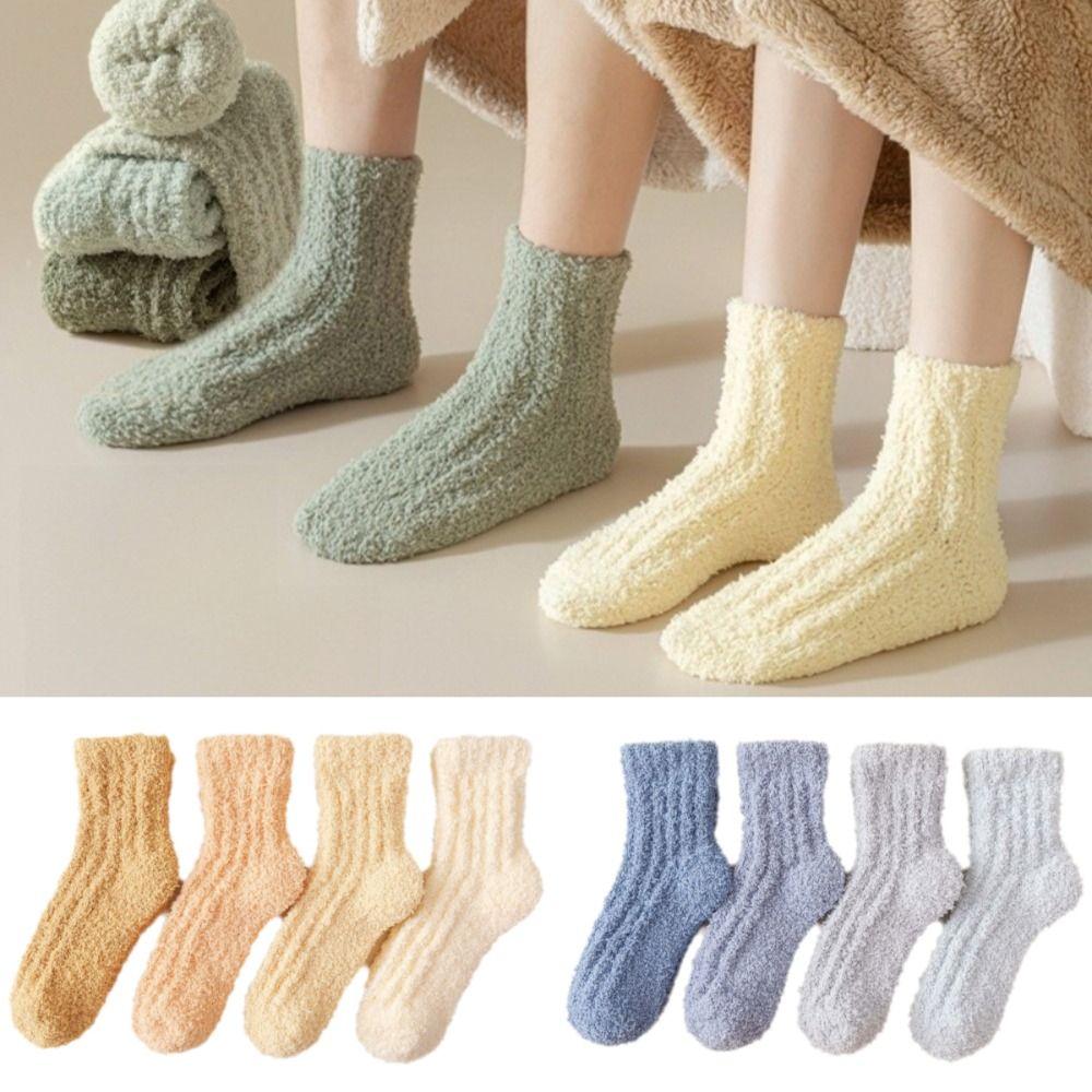 1/4 Pairs Winter Coral Velvet Socks Warm Floor Socks Soft Cotton Socks Sleep Socks