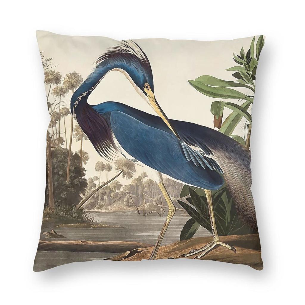 Blue Heron Tropical Bird Square Pillowcase Polyester Linen Velvet Creative Zip Decorative Bed Cushion Cover x