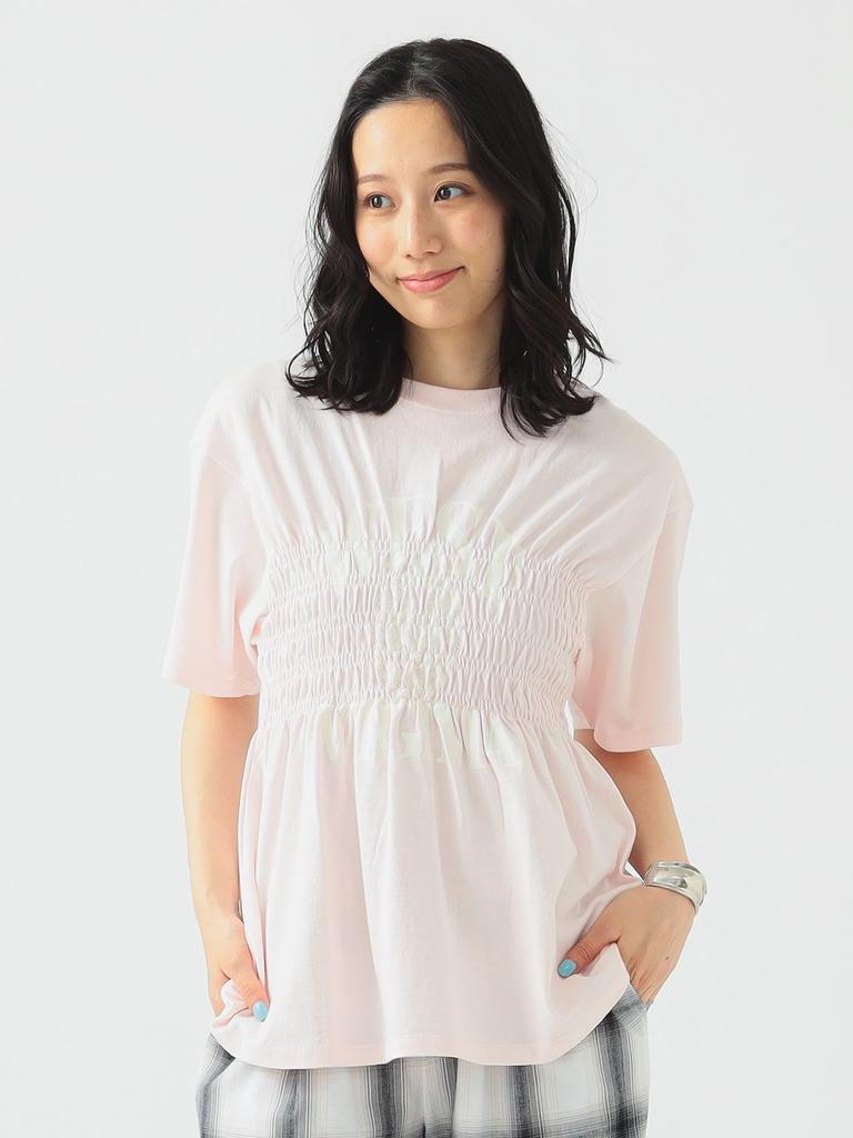 В:MING LIFE STORE by BEAMS Футболка с коротким рукавом RUSSELL ATHLETIC Футболка с оборками Женская Розовый_K Свободный