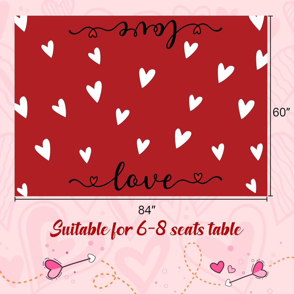 Valentines Day Decor Tablecloth 60x84 Inch: Valentine’s Day Decorations Heart Table Cover for Home(Red)