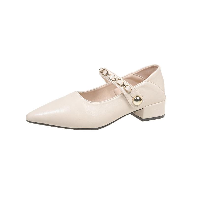 Повседневные туфли женские весна-осень 2025 года, новая корейская версия, модные туфли с острым толстым каблуком, неглубоким вырезом, пряжкой в виде одного слова, женские туфли