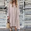 Autumn Women's Loose Solid Color Cotton Linen Long Fashionable Casual Long Sleeved Shirt Dress