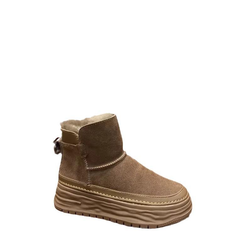 Женские зимние ботинки на толстой подошве 2024 года, новые, зимние, ретро, замшевые, модные и удобные, в иностранном стиле, пушистые, большие, хлопковые ботинки