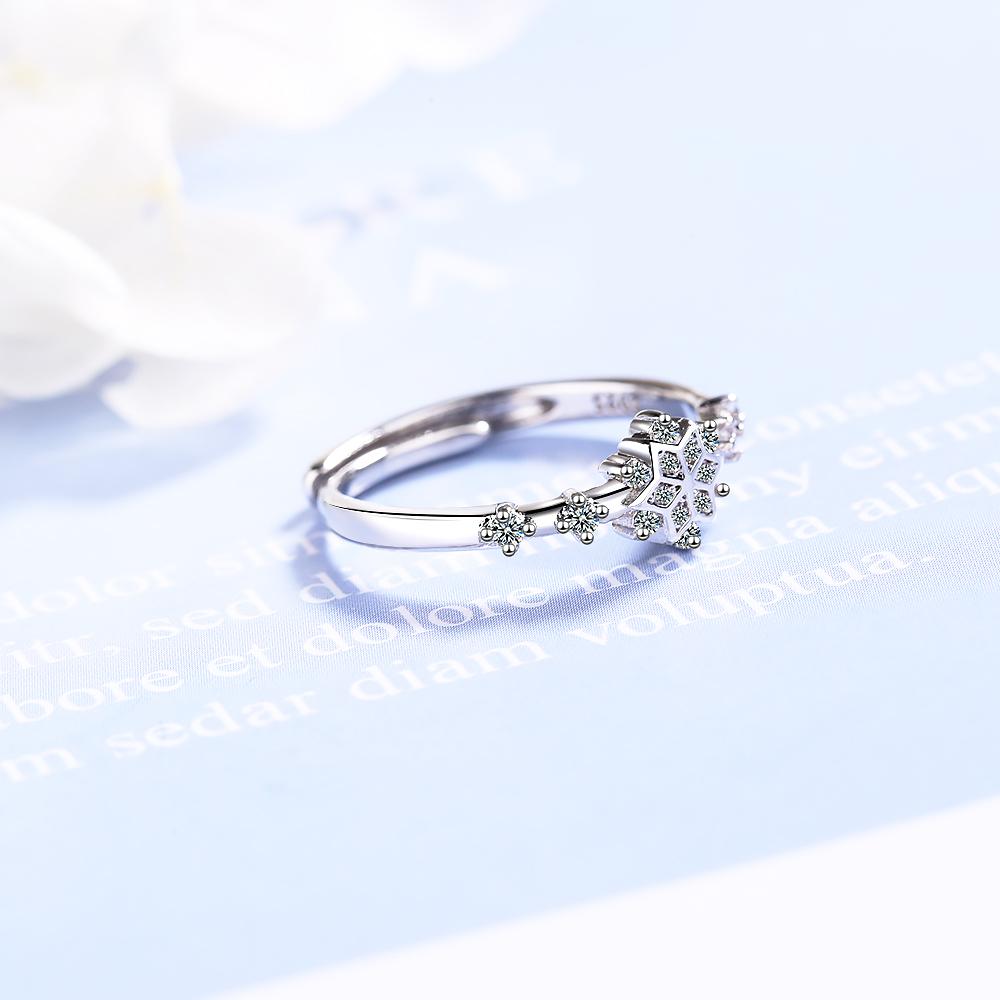 Кольца из стерлингового серебра 925 пробы с цветком для женщин, вечерние, блестящие, с кристаллами Cz, в форме снежинки, открывающееся кольцо, ювелирные украшения, рождественский подарок