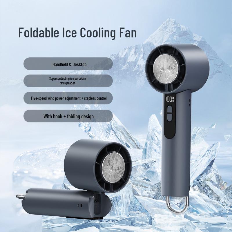 Weilexing Folding Ice Pack Cooling Fan - High-Speed Turbine, Long Battery Life, USB Portable Handheld.