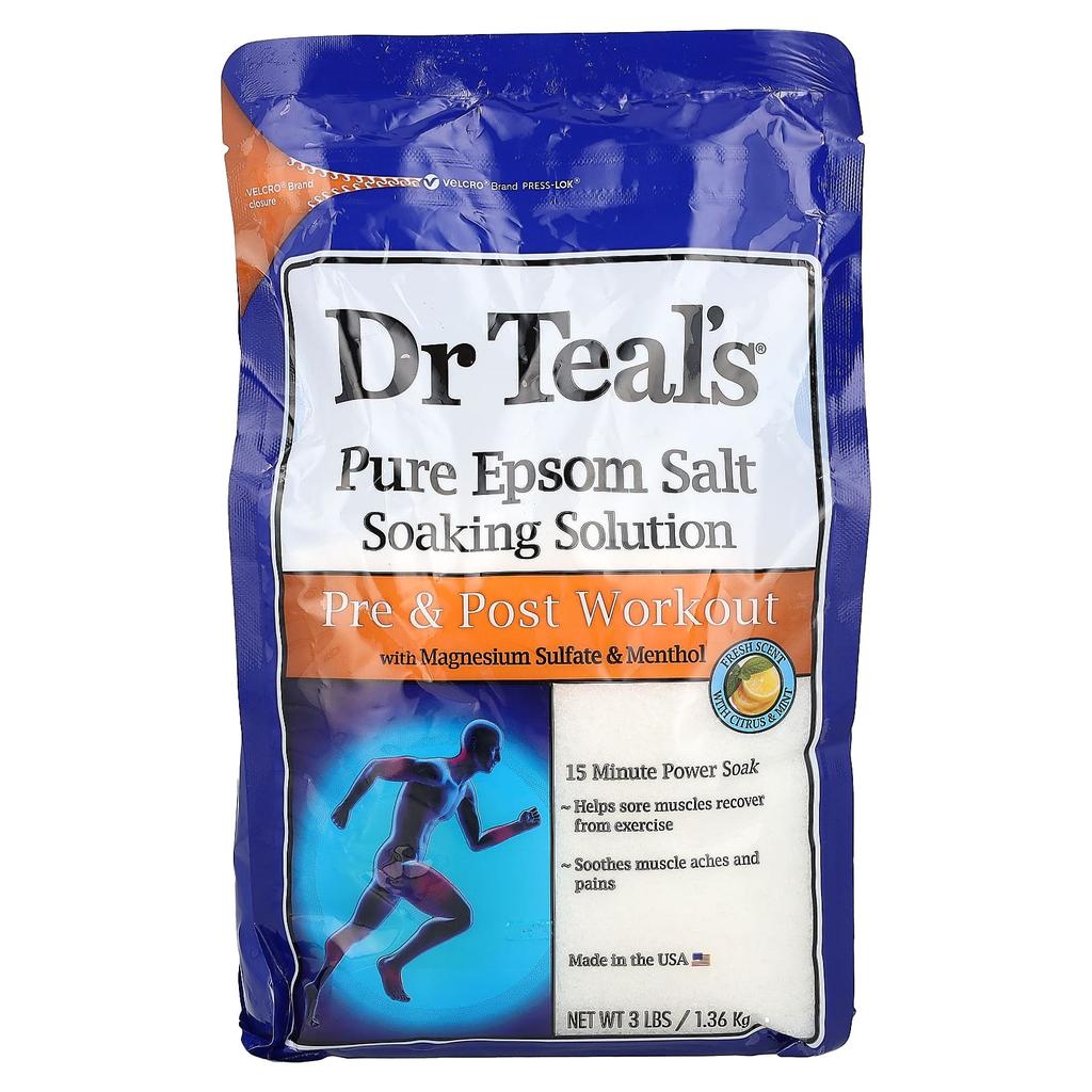 Dr. Teal's Pure Epsom Salt Body Solution, Pre/Post Workout, Citrus & Mint, 3 Lbs (1.36 Kg)