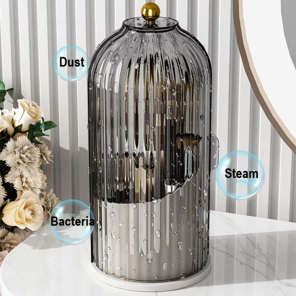 Dustproof Makeup Brush Holder With Lid 360° Rotating Eyebrow Pencil Storage Box Office