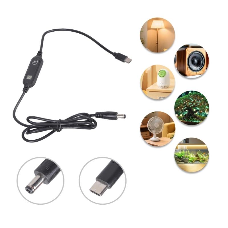 120cm Long Type C To DC5.5x2.5mm Cable 5V 9V 12V Output Adjustable Power with Display For Camera Speaker System