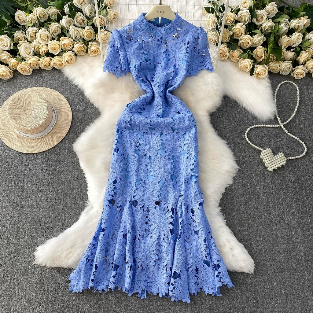 Летние Женские Элегантные Роскошные Платья Макси с Вышивкой Цветами и Кружевом, Облегающие Фигуру, для Вечеринки, с Юбкой Годе, для Выпускного