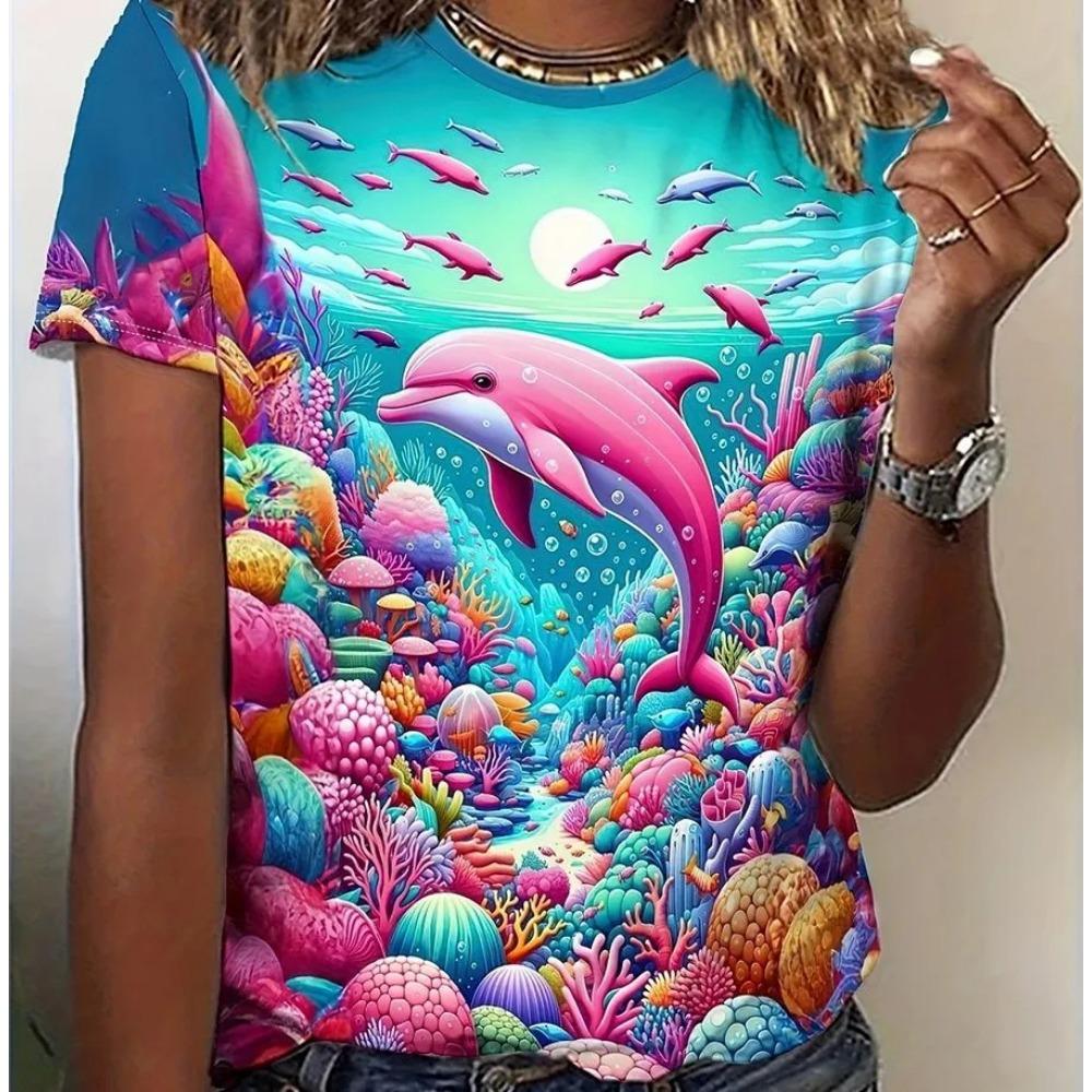 Summer Round Neck Animal Pattern 3D Print Top Fashionable Casual Short Sleeved Women's T-shirts