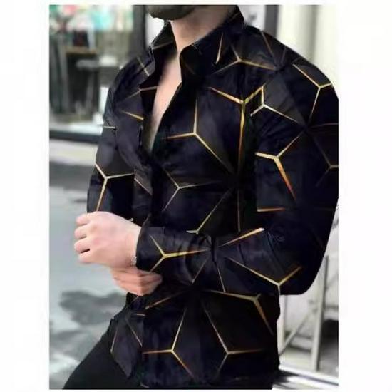Men's 3D Print Long Sleeve Casual Shirt, Plus Size, Trendy European & American Style
