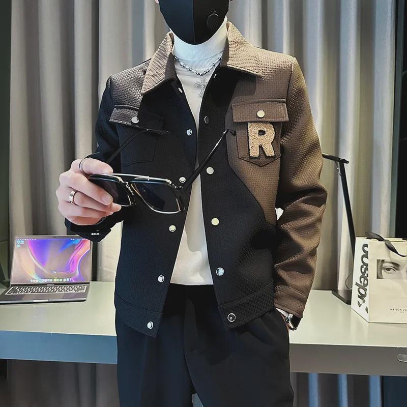 2023 Trendy Men's Contrast Lapel Jacket: Stylish Spring & Autumn Casual Wear