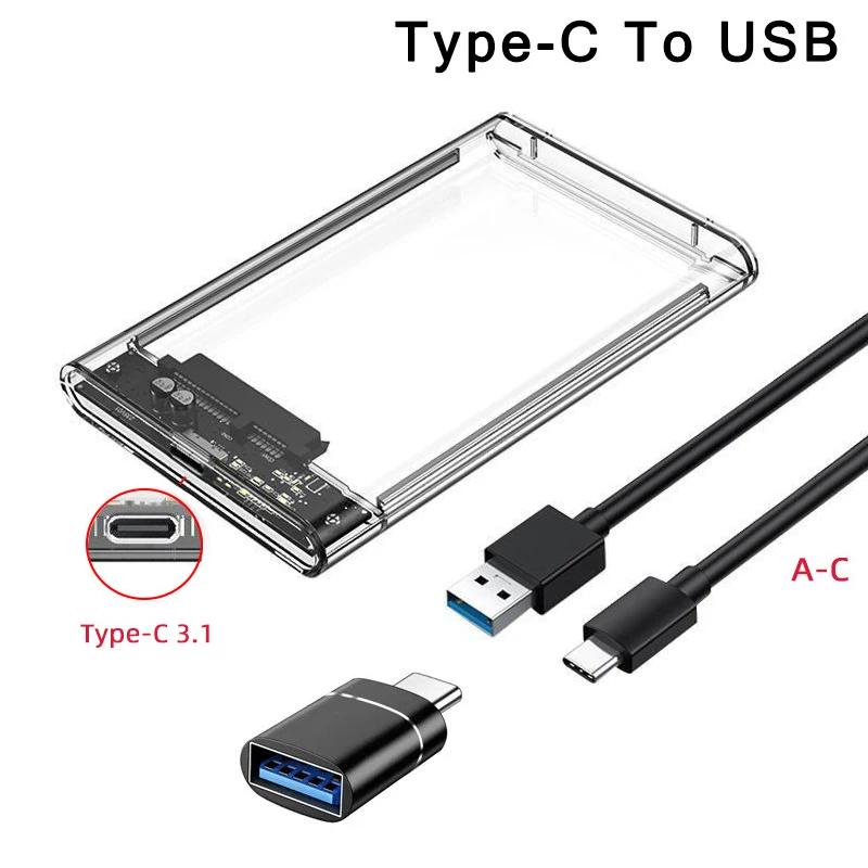 Xiaomi USB 3.0/Type C Корпус для HDD 2,5 дюйма SATA SSD Внешний корпус для жесткого диска со скоростью передачи 5 Гбит/с Прозрачный бокс для жесткого диска Без инструментов