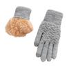 1 Pair Women Winter Gloves Double-layer Thickened Plush Jacquard Knitted Five Fingers Unisex Anti-slip