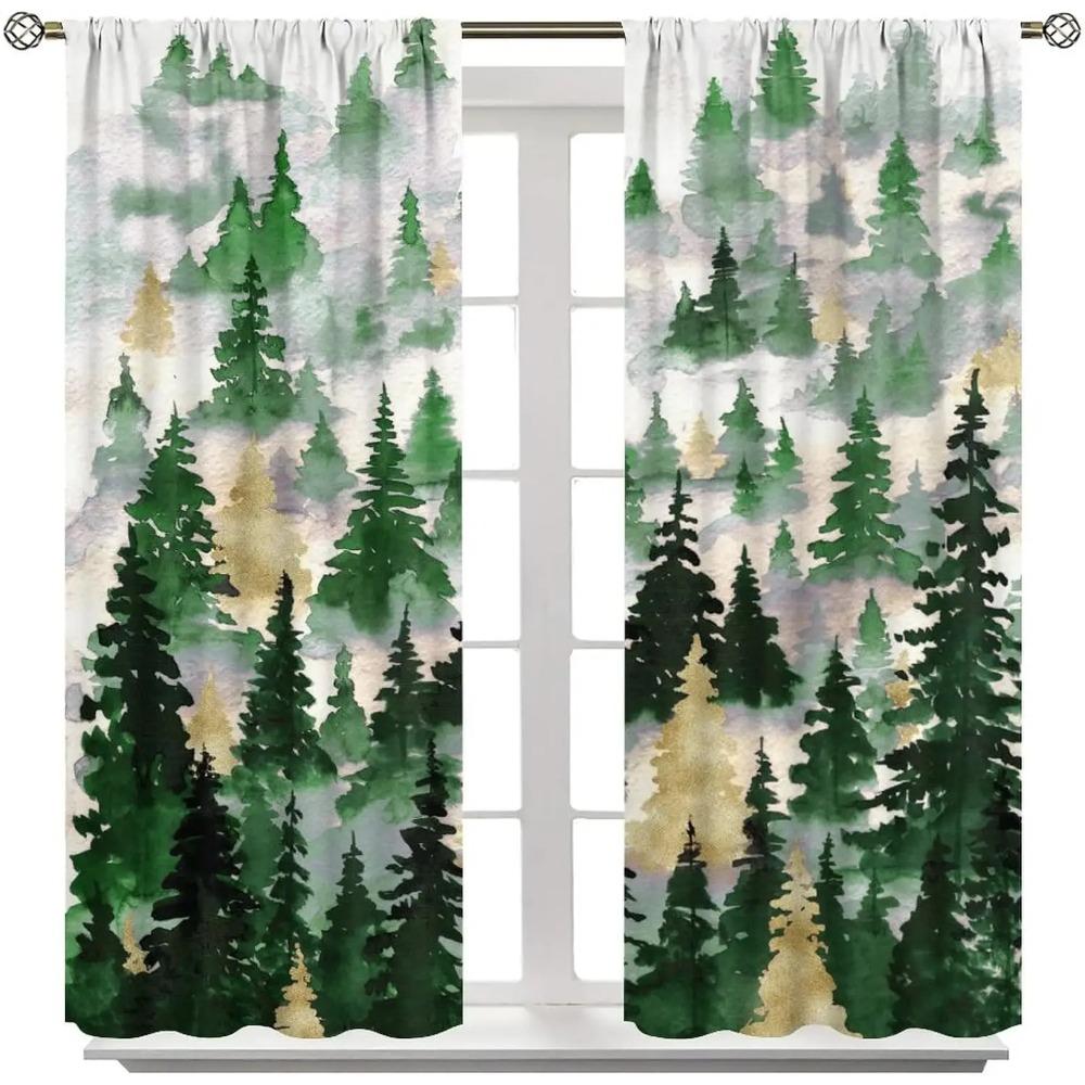 Country Forest Curtain Wild Animal Bear Deer fox Wolf Country Printed Curtain Semi-blackout Drape Bedroom Window Living Area Room Pair Of 2 Panels