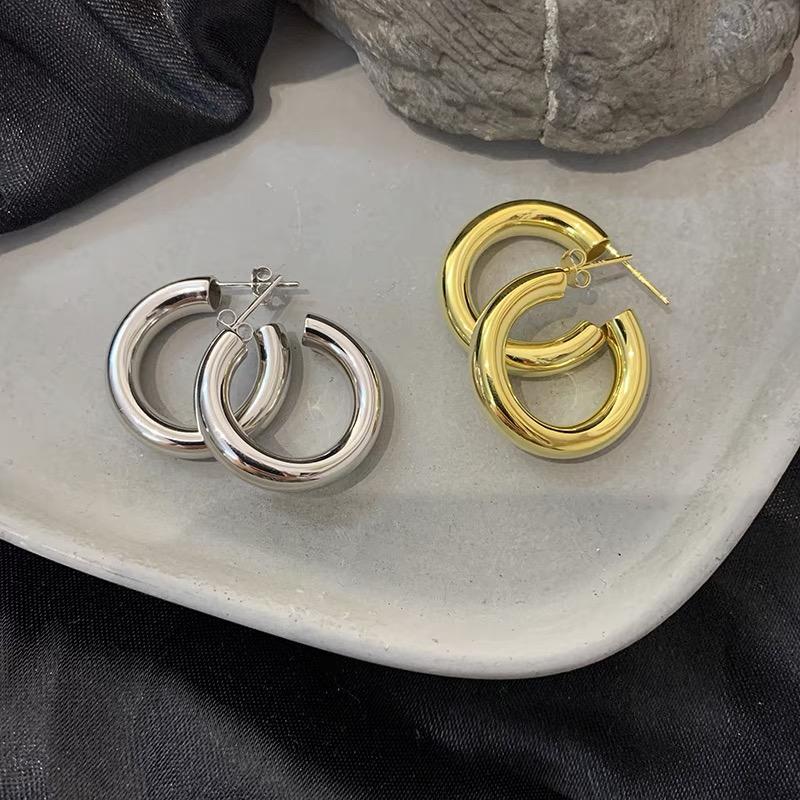 BF CLUB 925 Sterling Silver Vintage Earrings For Women Trendy Gold Round Earring Jewelry Prevent Allergy Party Accessories