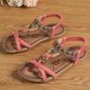 Fashion Retro Women's Sandals Flower Print Sewing Shoes Summer