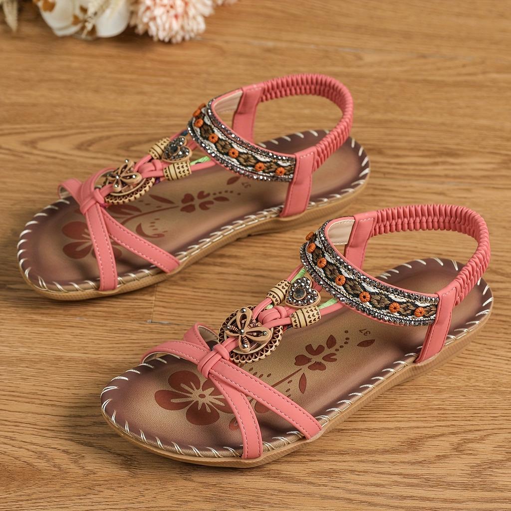 Fashion Retro Women's Sandals Flower Print Sewing Shoes Summer