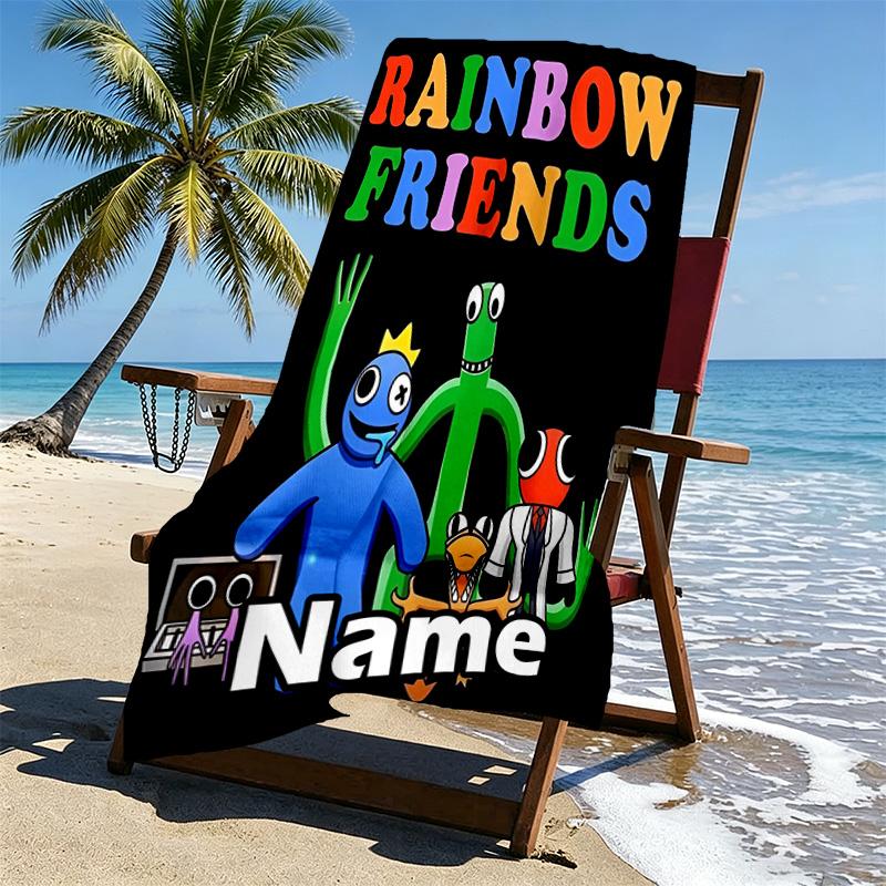 Custom Name Personalized Game Rainbow Friends Print Beach Towel, for Trip Camping Beach Party Home Decor, Birthday Gift for Family & Friends