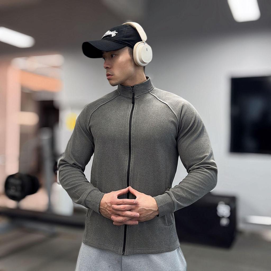 Мужской Тяжелый Двусторонний Теплосберегающий Приталенный Базовый Слой на Молнии с Длинным Рукавом Высокой Эластичности для Фитнеса Осень/Зима.