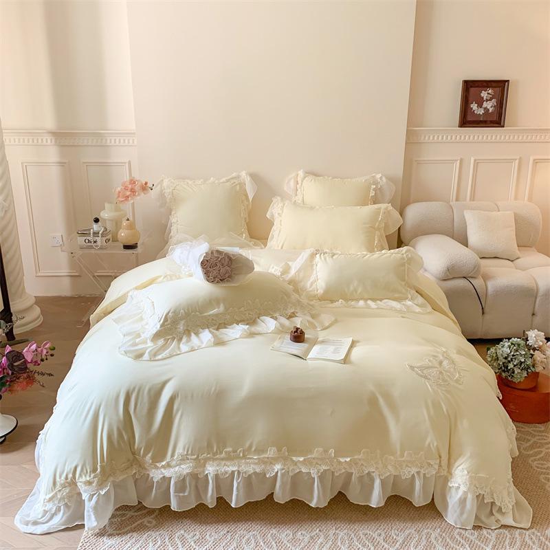 Spring Floral Butterfly Lace Duvet Cover Set - 4 Piece