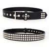 Punk Leather Style Belt With Three Row Hollow Square Buckle Bullet Design Head