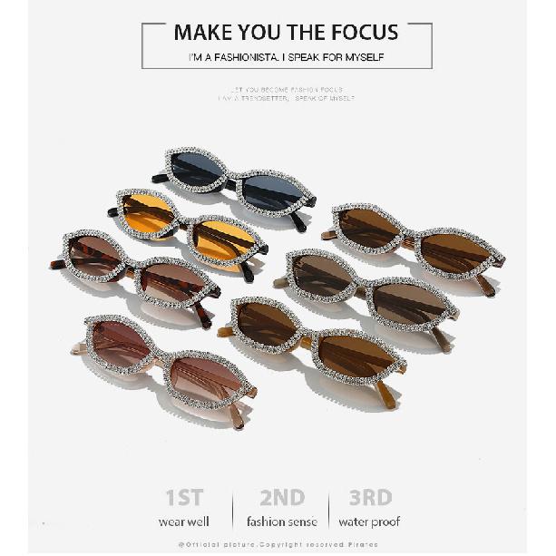 Cat-eye sunglasses with diamond-studded lenses, women's decorative sunglasses