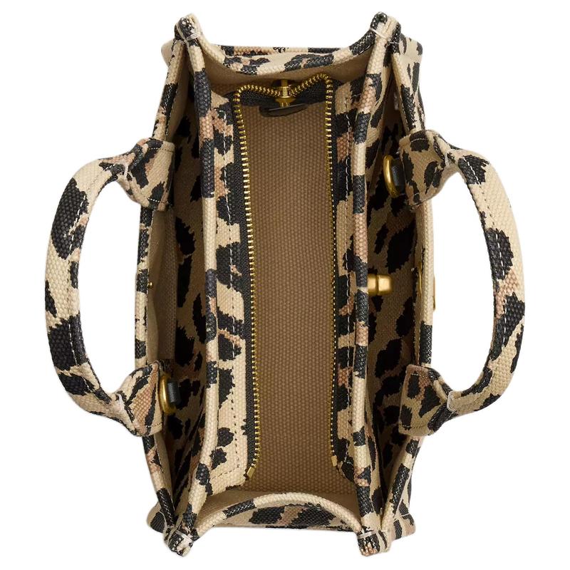 COACH Cargo 20 leopard print Tote bag Tote bag shopping bag shoulder bag fabric crossbody handbag small size women's beige and black