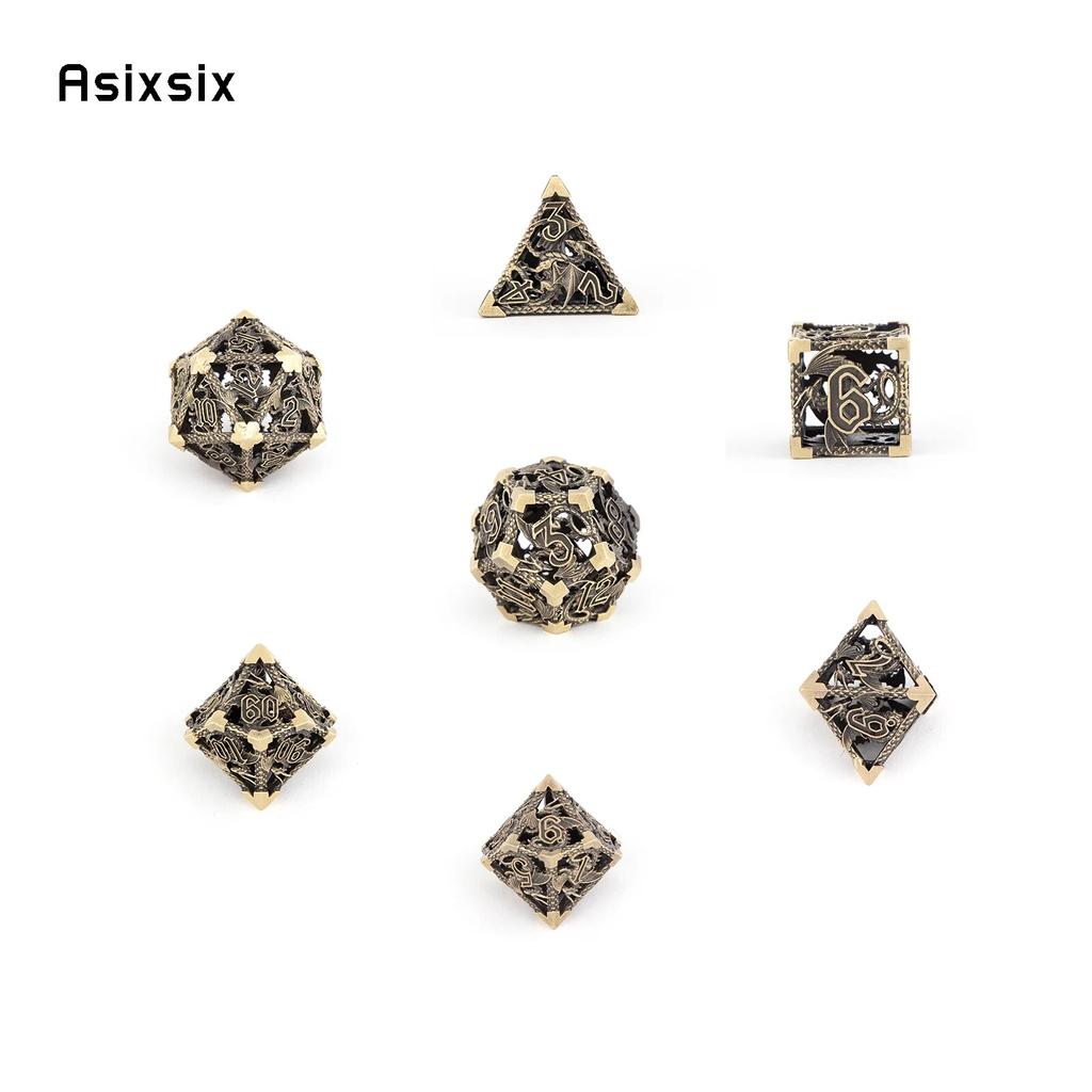 7 Pcs Yellow Flying Dragon Metal Dice Hollow Metal Polyhedral Dice Set Suitable for Role-Playing RPG Board Game Card Game