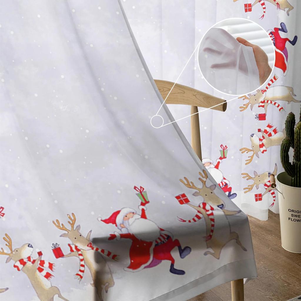 Рождественские тюлевые шторы с изображением лося для гостиной, кухни, Рождественский домашний декор, прозрачные шторы из вуали
