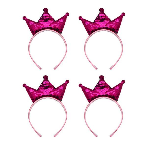 Alode Crown Sequin Party Headband, 12 Deep Rose Red, 4 Pieces