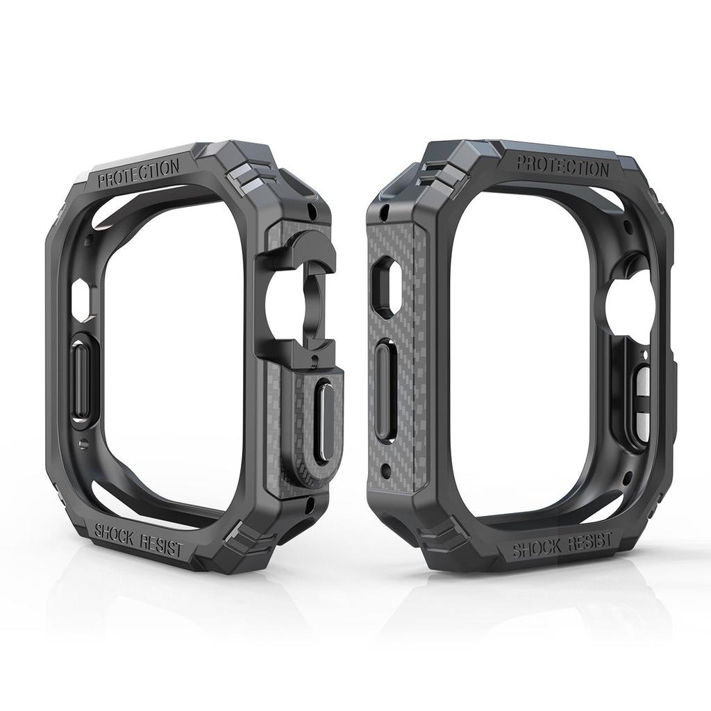 Military Toughed Frame Case for Apple Watch Ultra Series 8 7 6 SE 5 Carbon Fiber Texture Bumper Metal Button 49mm 40 41 44 45mm