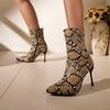 Модные ботильоны большого размера с острым носком под кожу змеи, женские, модные, на тонком каблуке, весенне-осенние, на молнии сбоку, на очень высоком каблуке, облегающие ботинки