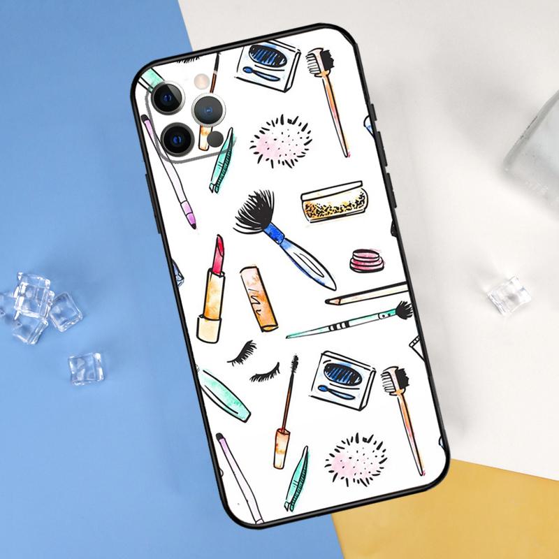 Чехол для телефона с помадой и макияжем для iPhone 16 Pro Max 12 13 Mini 11 14 15 Pro Max XR 16 15 Plus 16e Защитный корпус