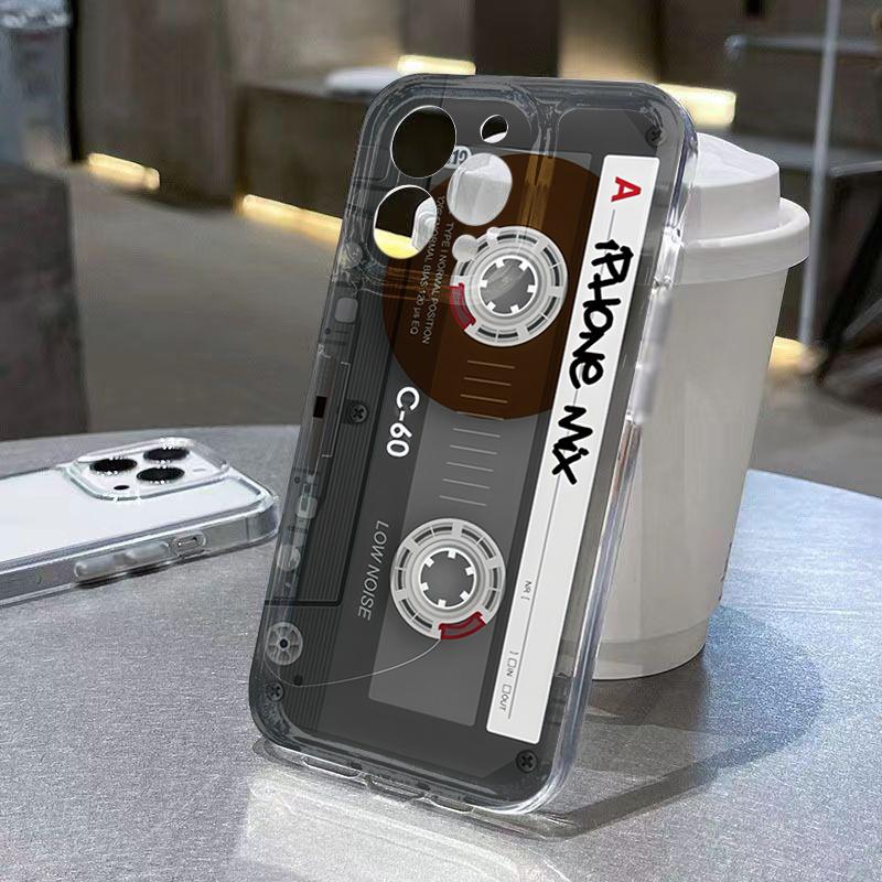 Retro Creative Audio Tape Pattern Case For Samsung Galaxy S25 S24 S23 S22 Ultra Plus S21 FE A56 A35 A55 A34 A54 A53 Clear Cover